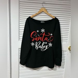 FOR G and PL BLACK SANTA BABY  GRAPHIC PULLOVER SWEATSHIRT LONG SLEEVE SZ LARGE